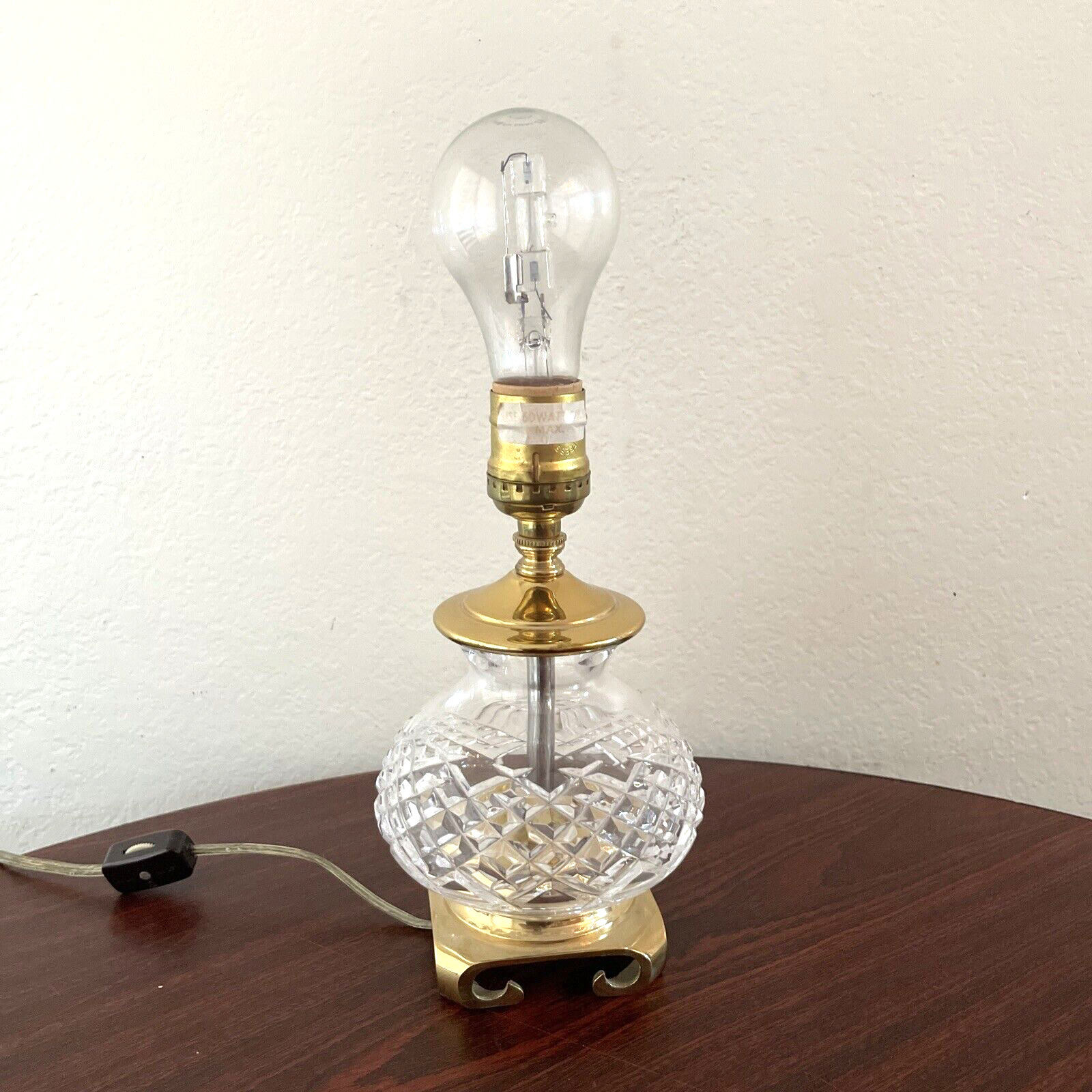 Small Vintage Waterford Crystal Accent Table Lamp Brass Fittings