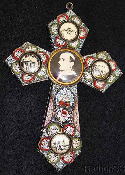 Vintage Papal micro mosaic cross - crucifix PAUL VI , 1975, Rare