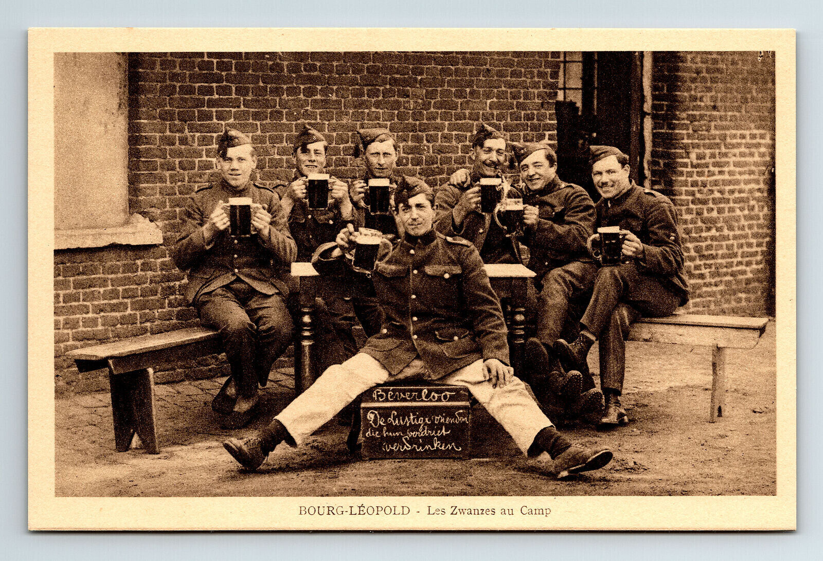 WWI Postcard German Soldiers Drinking Beer Camp Beverloo Belgium