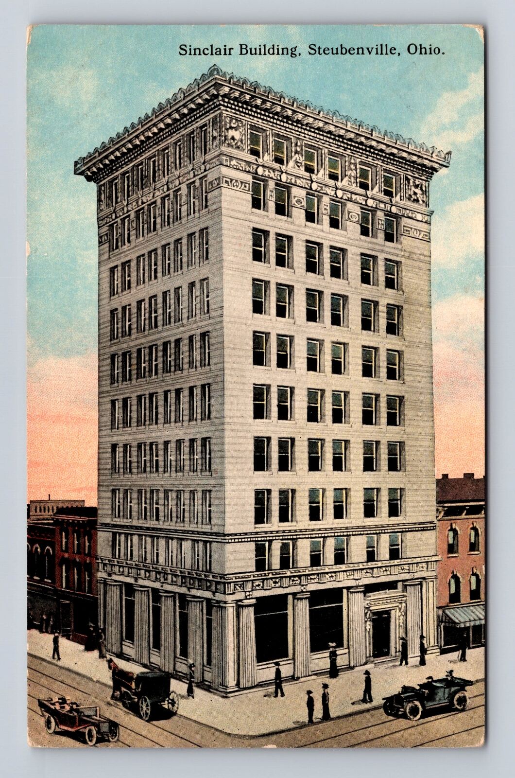 Steubenville OH-Ohio, Sinclair Building, Antique Vintage Souvenir Postcard