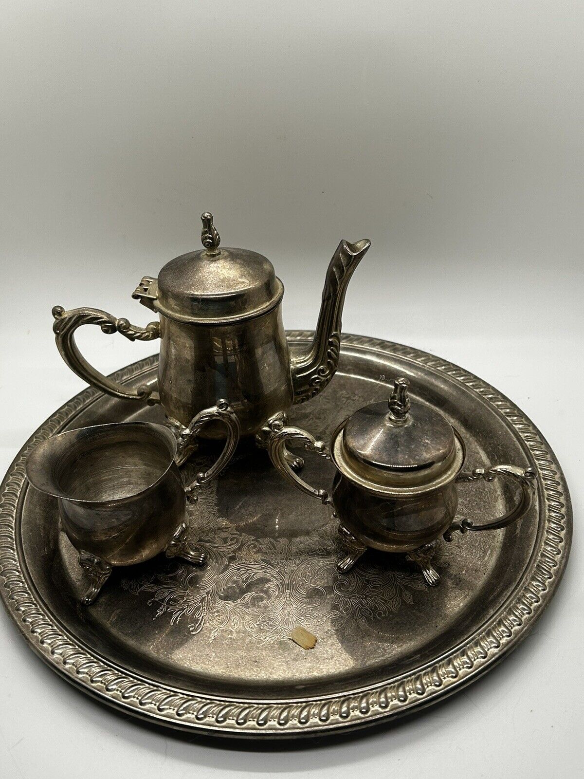 Tea Set Godinger Silver Art Individual Tea Pot/Creamer/ Sugar Bowl/Tray