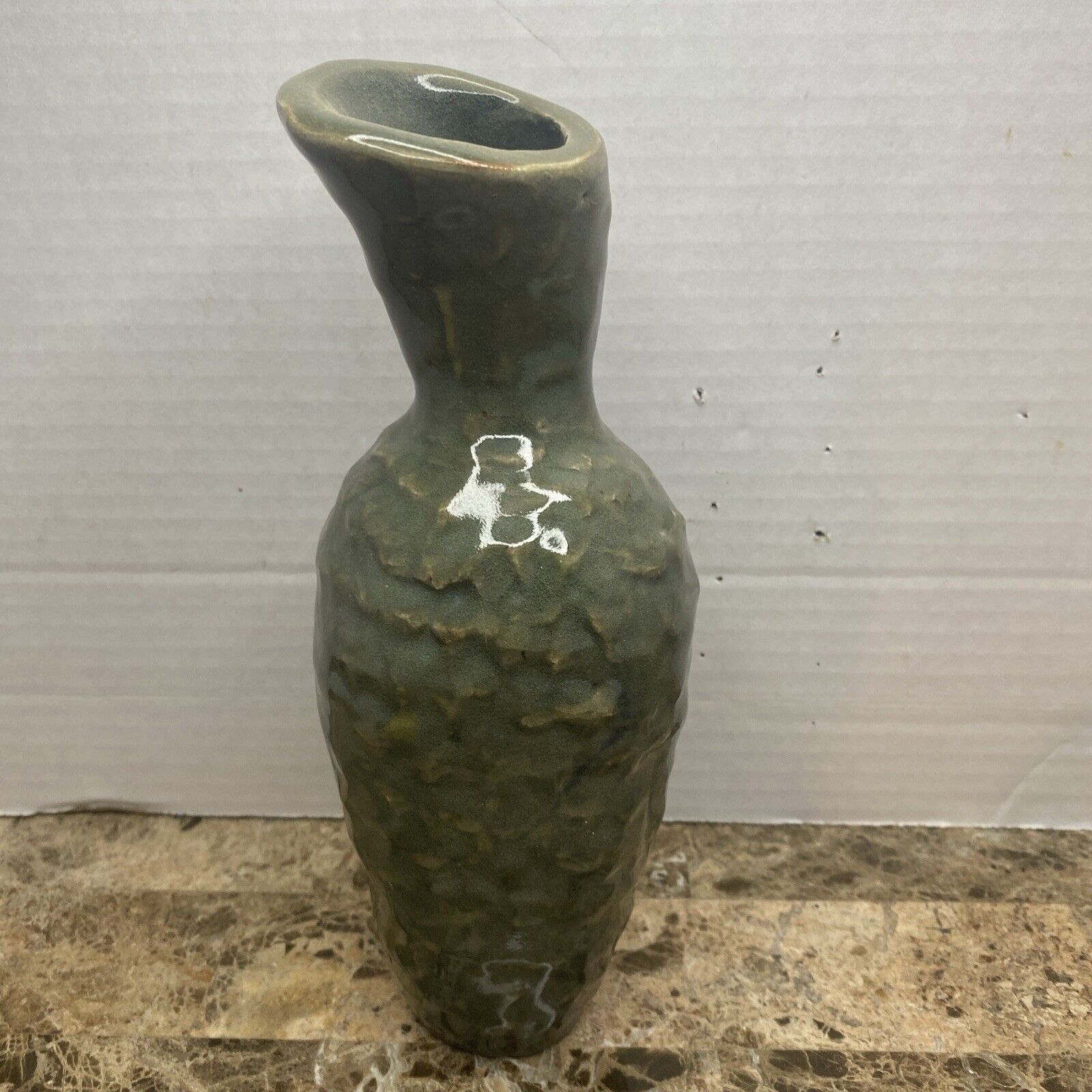 Ceramic Bottle Green Glaze Vase With MM 2004 Signed On Bottom