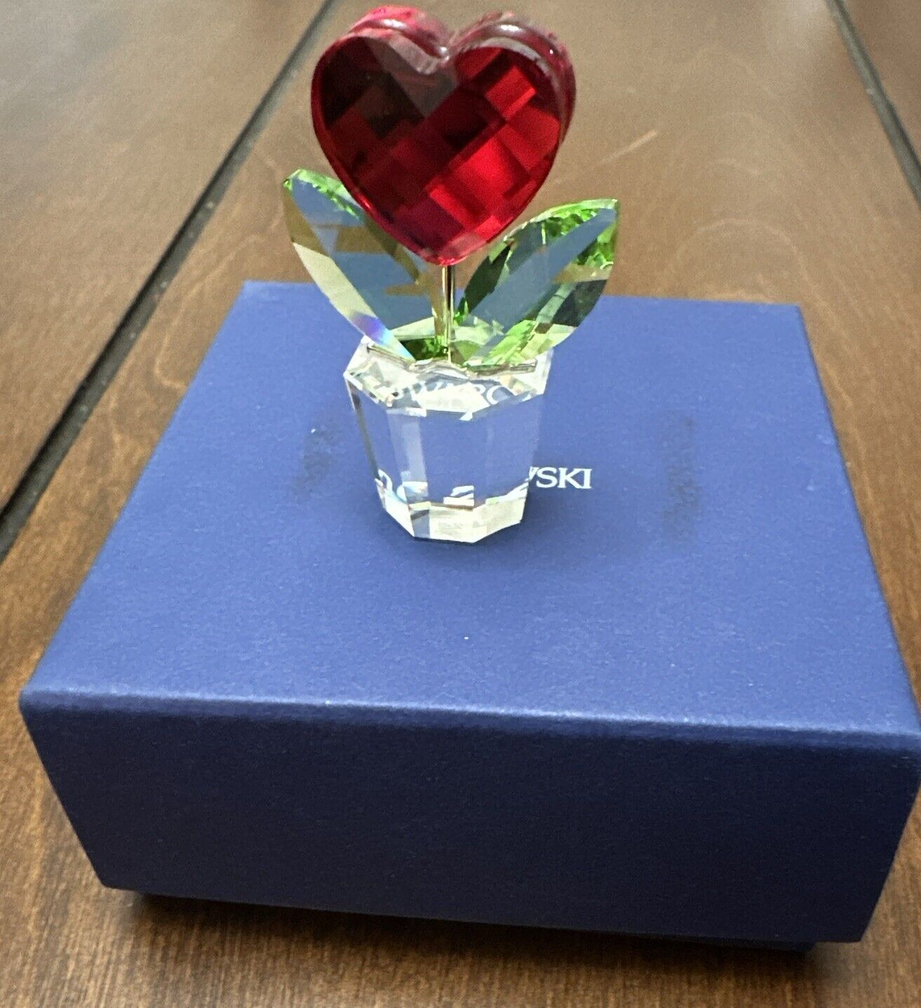 Swarovski Crystal Happy Flower Red Heart Flower in Clear Pot  #828014