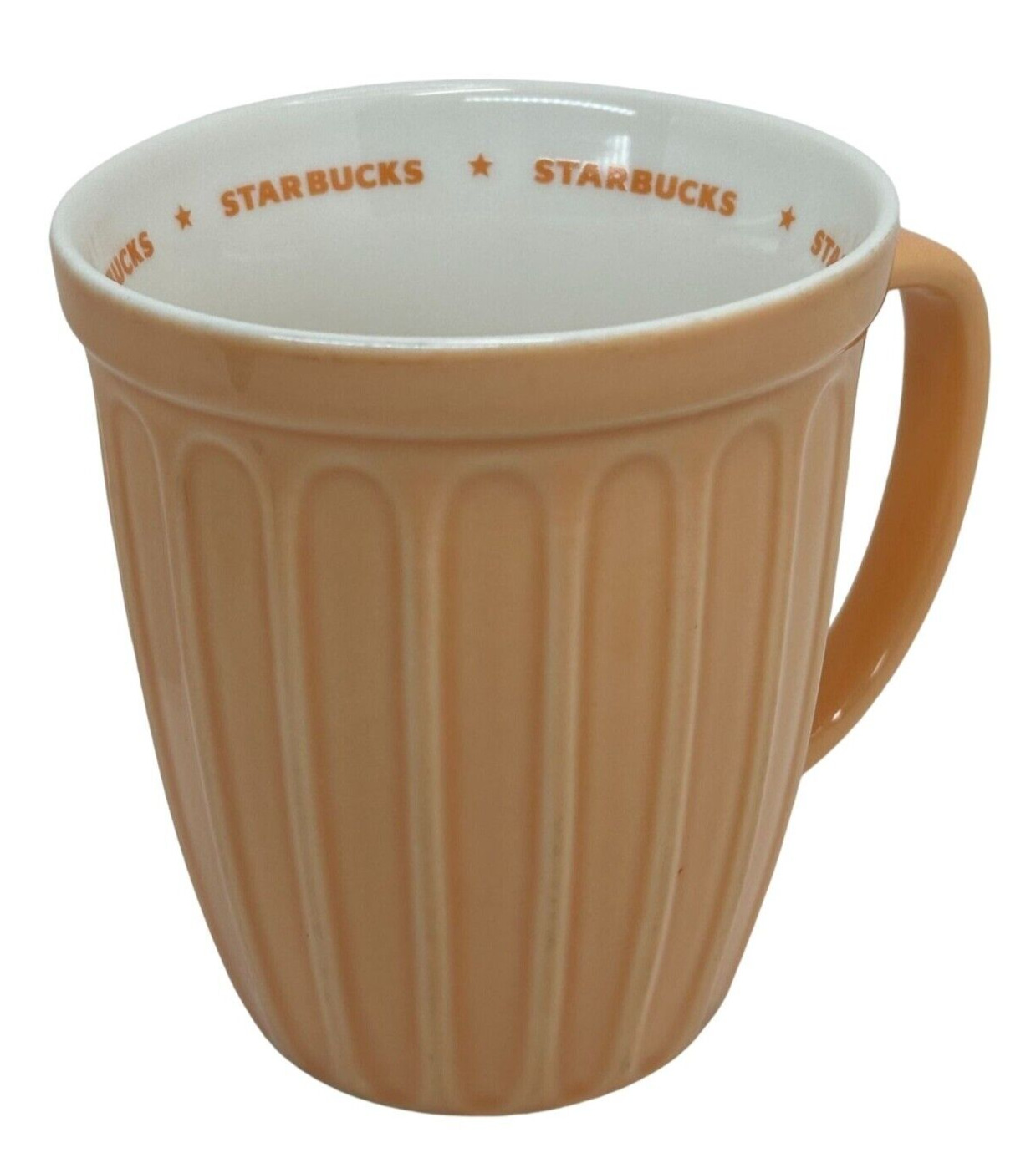 Starbucks Ice Cream Peach Orange Ribbed Fluted Ceramic Coffee Mug Cup 16 oz