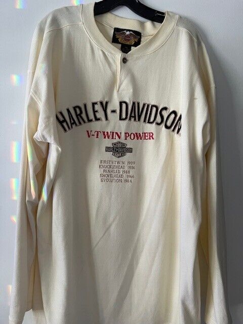 Vintage Harley Davidson Motorcycle V-Twin Power Racing Long Sleeve Henley Shirt