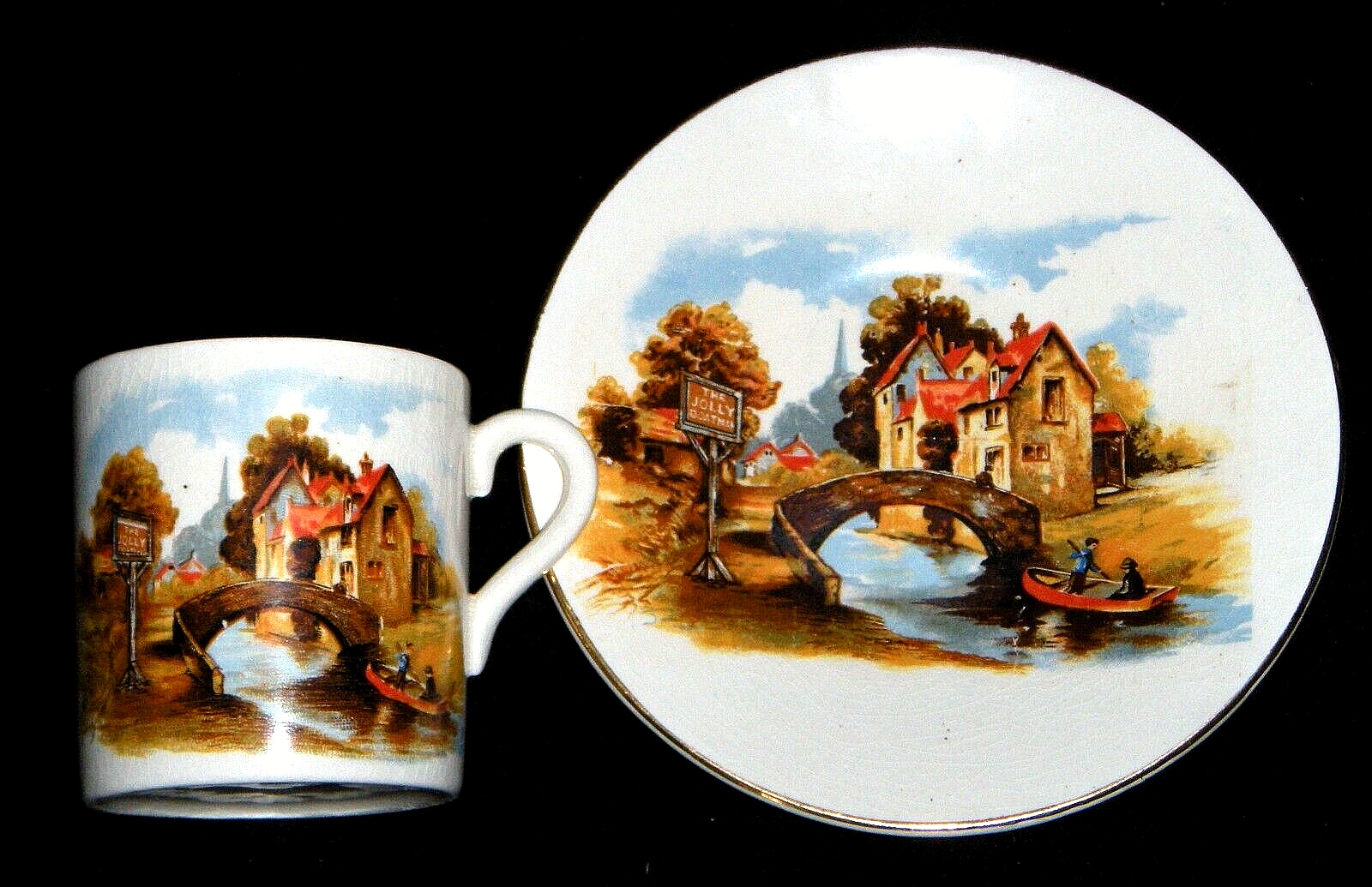 Vintage LANCASTER & SANDLAND Ltd. The Jolly Boatman Demitasse Cup & Saucer Set