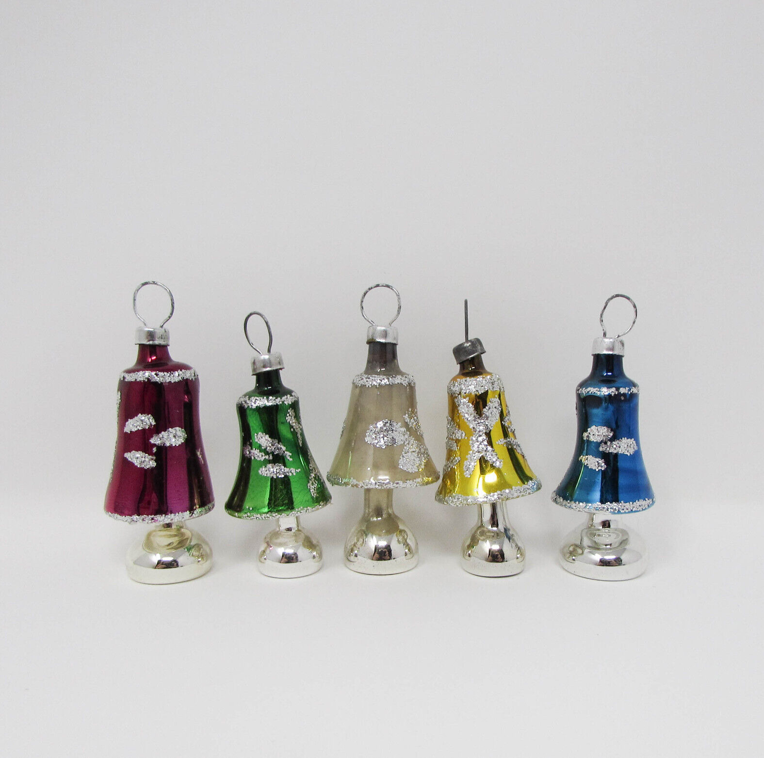 Lot of 5 VTG Mini Mercury Glass Lantern Lamp Finial Christmas Ornaments ~ 2\