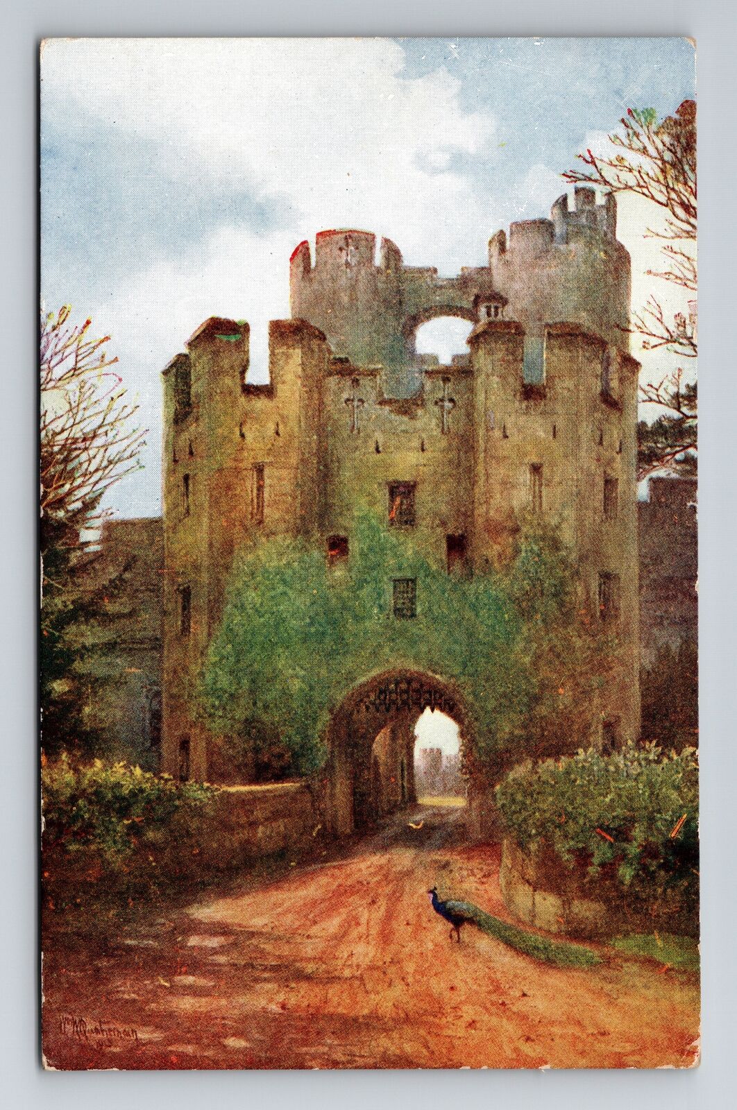 Warwick Castle England, Drawbridge, Vintage Postcard