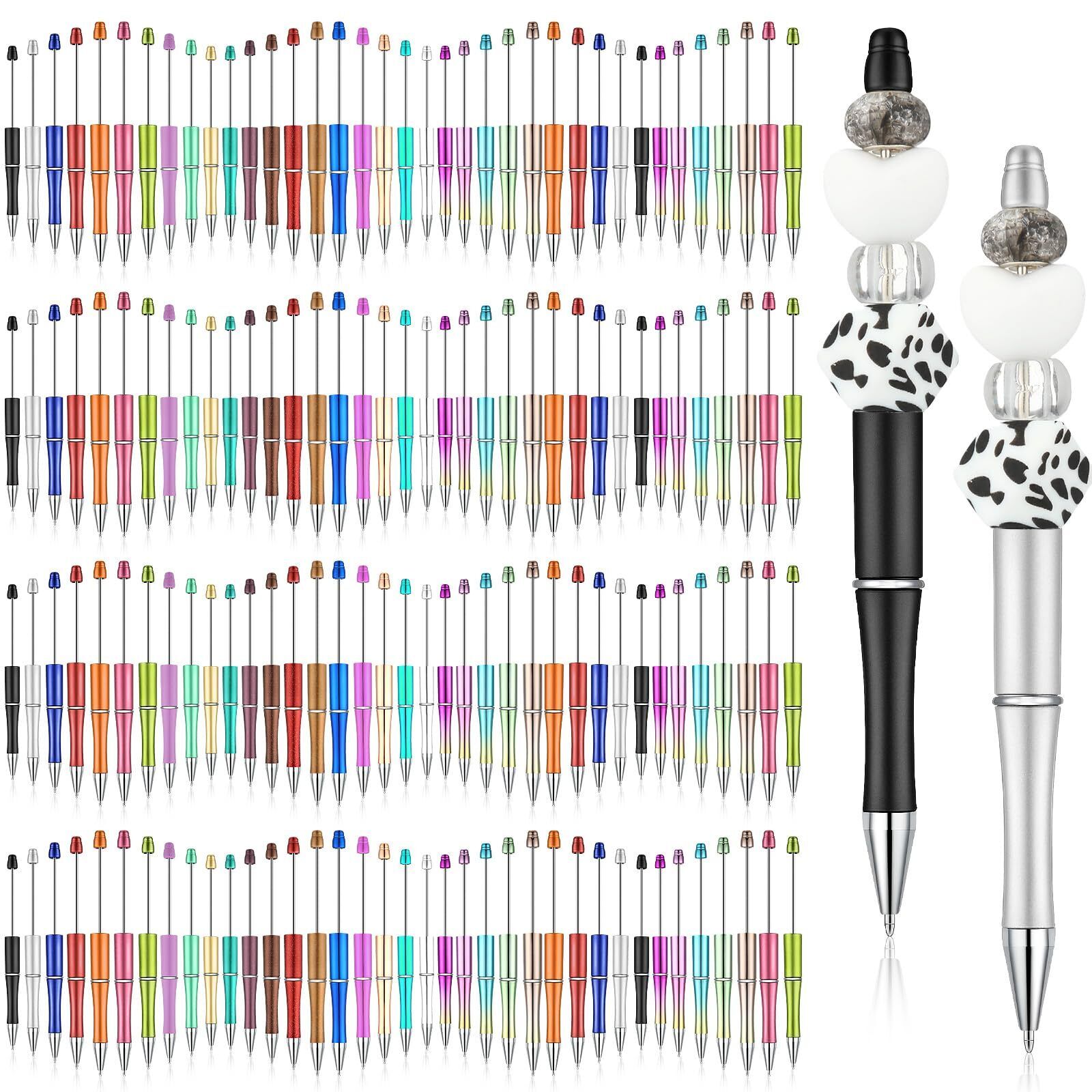 150 Pieces Plastic Beadable Pen Bulk Bead Ballpoint Pen Assorted Bead Pen Bla...