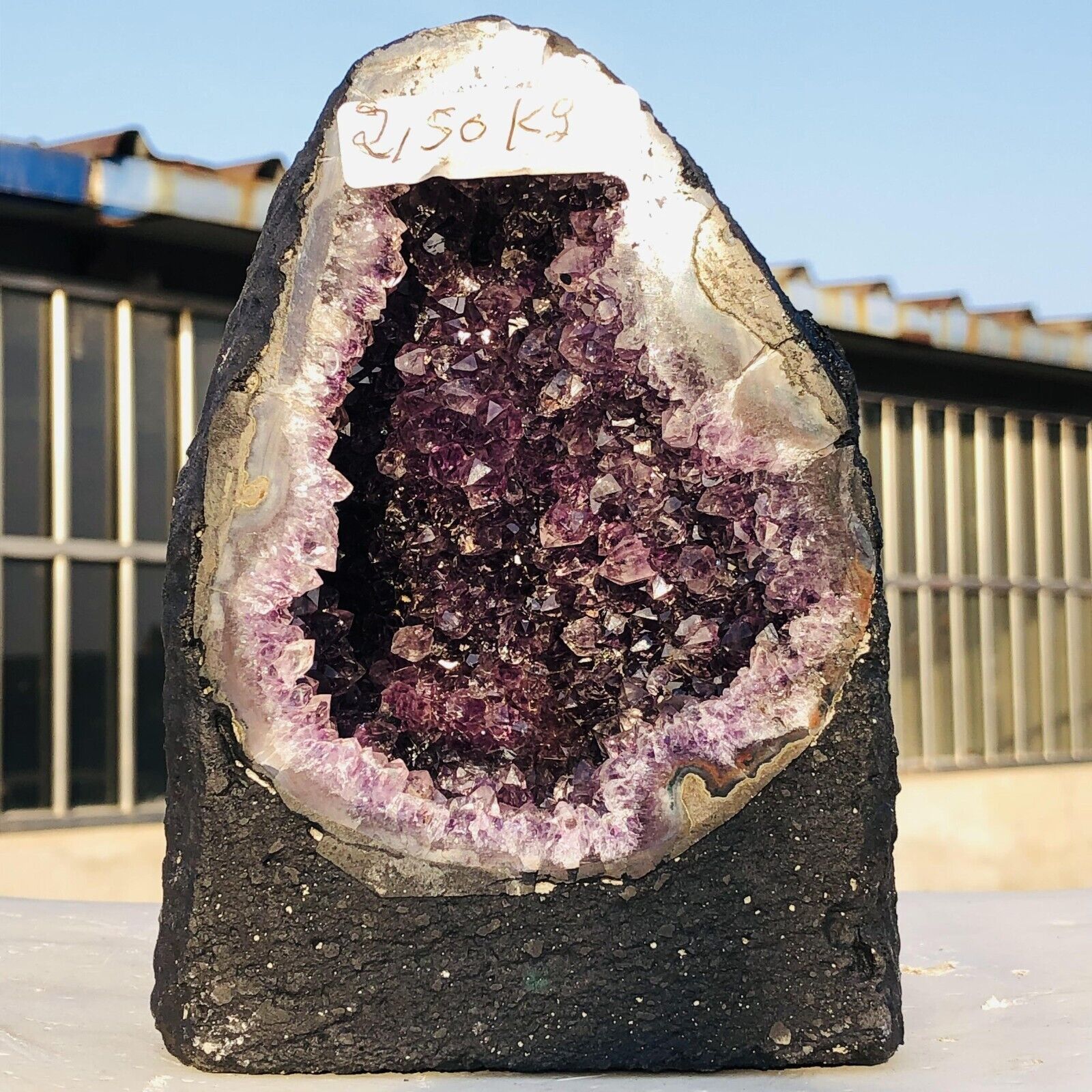 5.47lb Natural Amethyst Geode Quartz Crystal Cluster Cathedral Energy healing