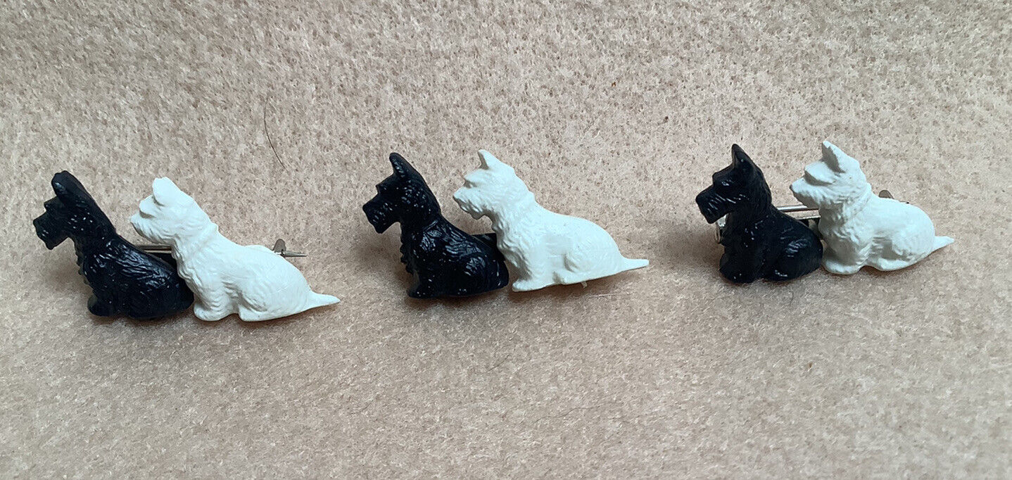 Vintage Black and White Scotch Britain Scottie Dogs Lapel Pin Brooch Lot of 3