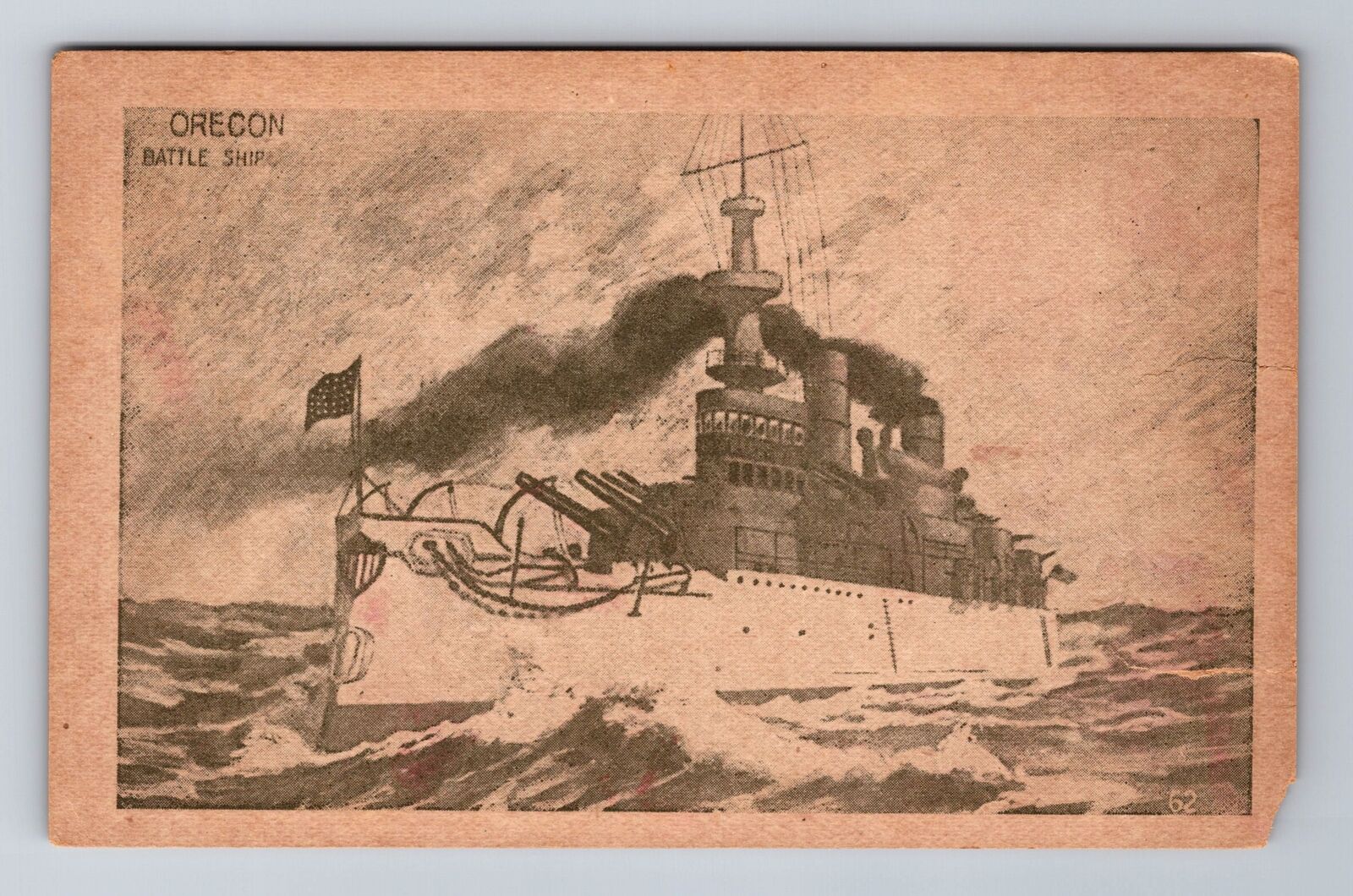 OR-Oregon, Battle Ship, Transportation, Antique, Vintage Souvenir Postcard