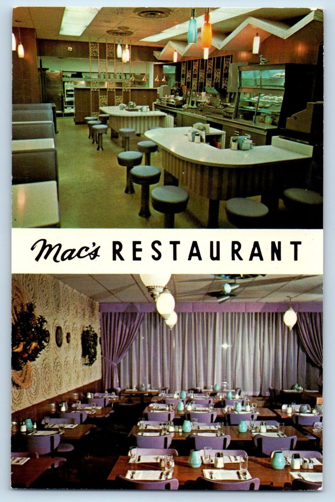 Rochester Minnesota MN Postcard Mac's Restaurant Interior c1960 Vintage Antique