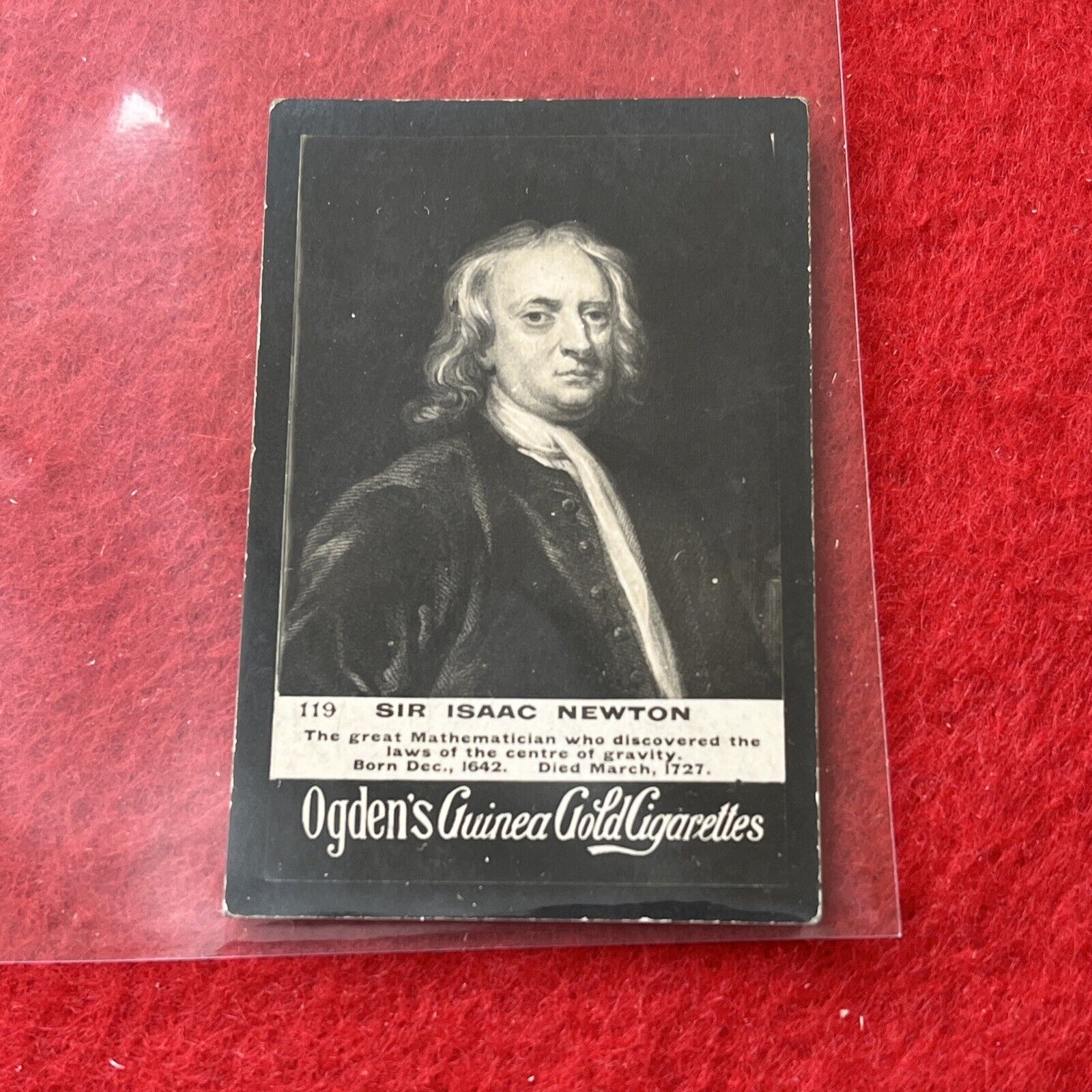 1901 Ogden’s Guinea Gold Cigarettes SIR ISSAC NEWTON Card #119 Card In EX Cond.