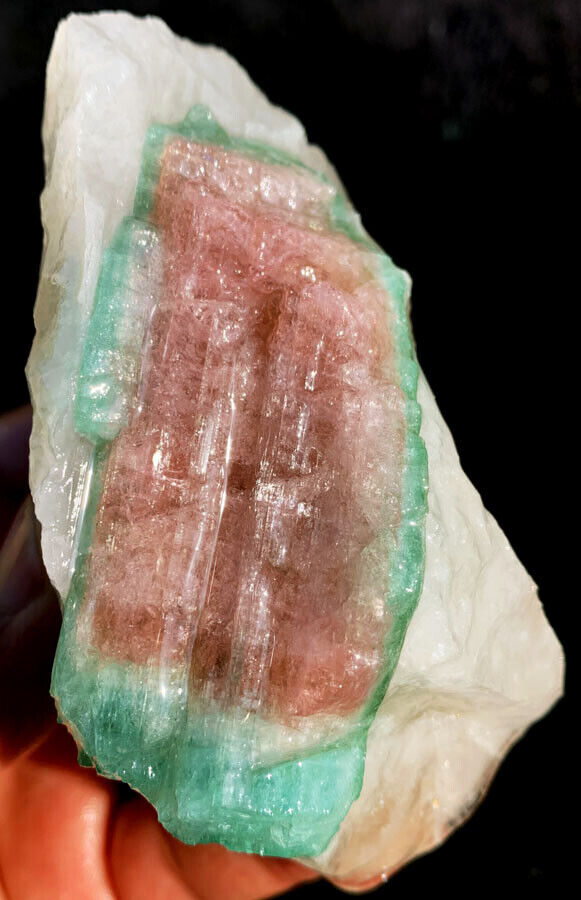 251g Natural Watermelon Color Tourmaline Crystal Ice Transparent Specimen ip1690