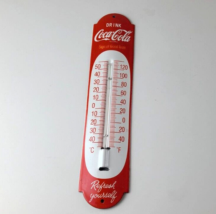Vintage Drink Coca Cola Sign - Soda Pop Gas Ad Sign on Porcelain Thermometer