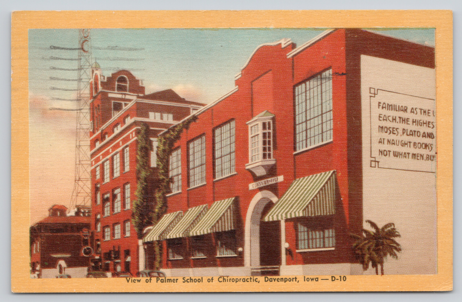 Postcard Davenport, Iowa, View of Palmer School of Chiropractic 1947 A610