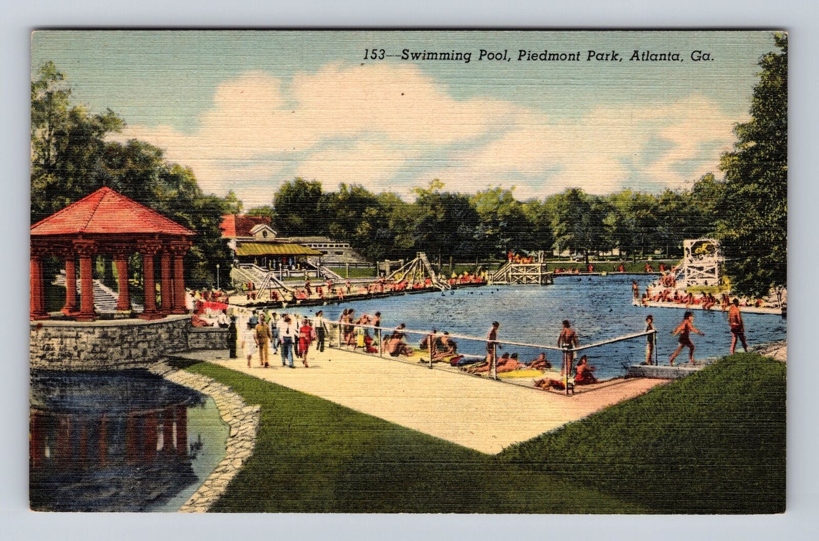 Atlanta GA-Georgia, Swimming Pool, Piedmont Park, Antique, Vintage Postcard