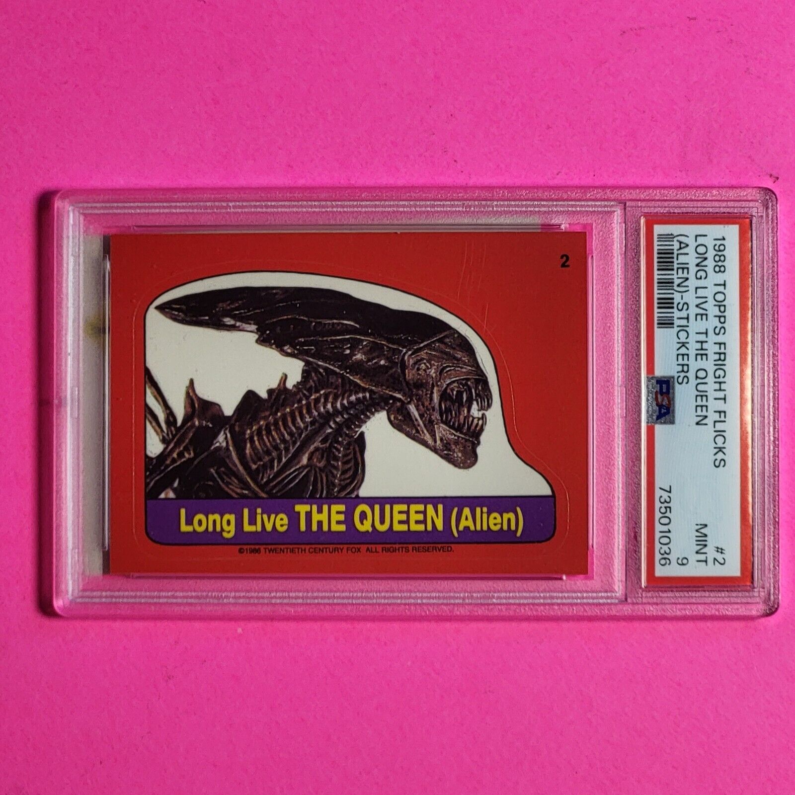 1988 Topps Fright Flicks Stickers #2 Alien Long Live The Queen PSA 9 Mint Horror