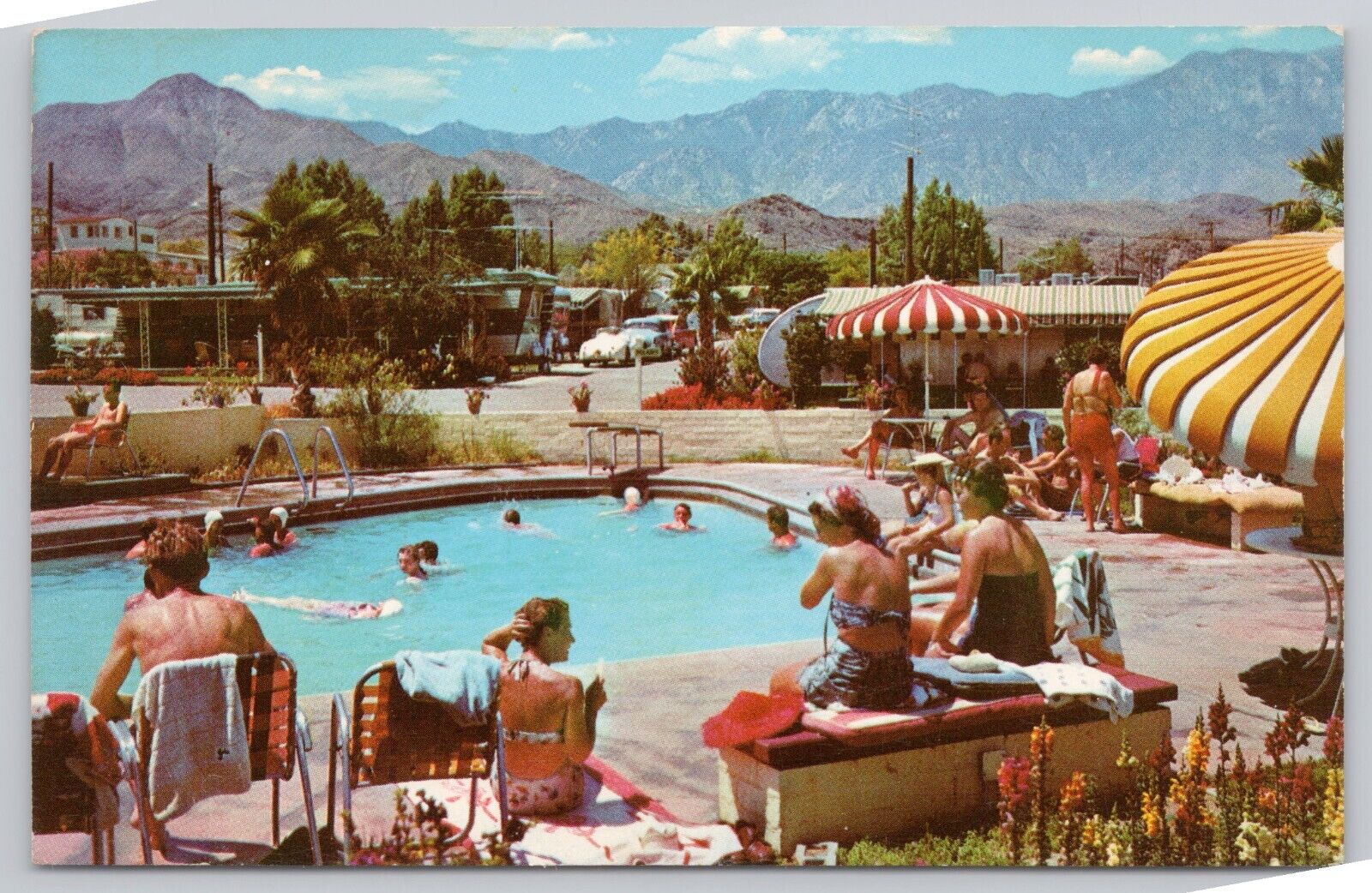 Palm Springs California, Trailer Life on Desert, Swimming Pool, Vintage Postcard