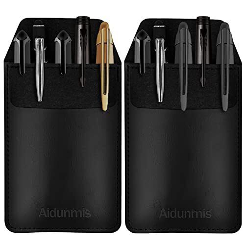 Leather Pocket Protector Pen Pouch Holder 2 Pack Shirt Jacket Tool Organizer