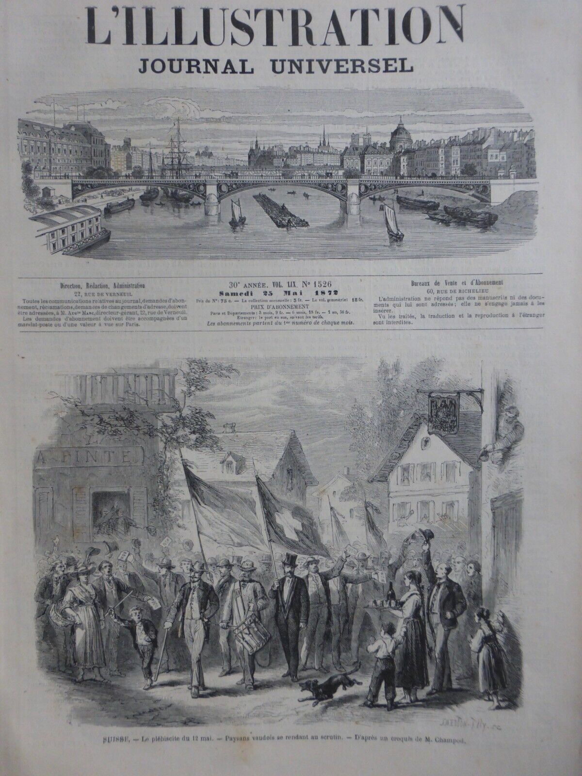 1860 1879 Switzerland Vote Constitution Geneva Cantons 7 Newspapers Antique