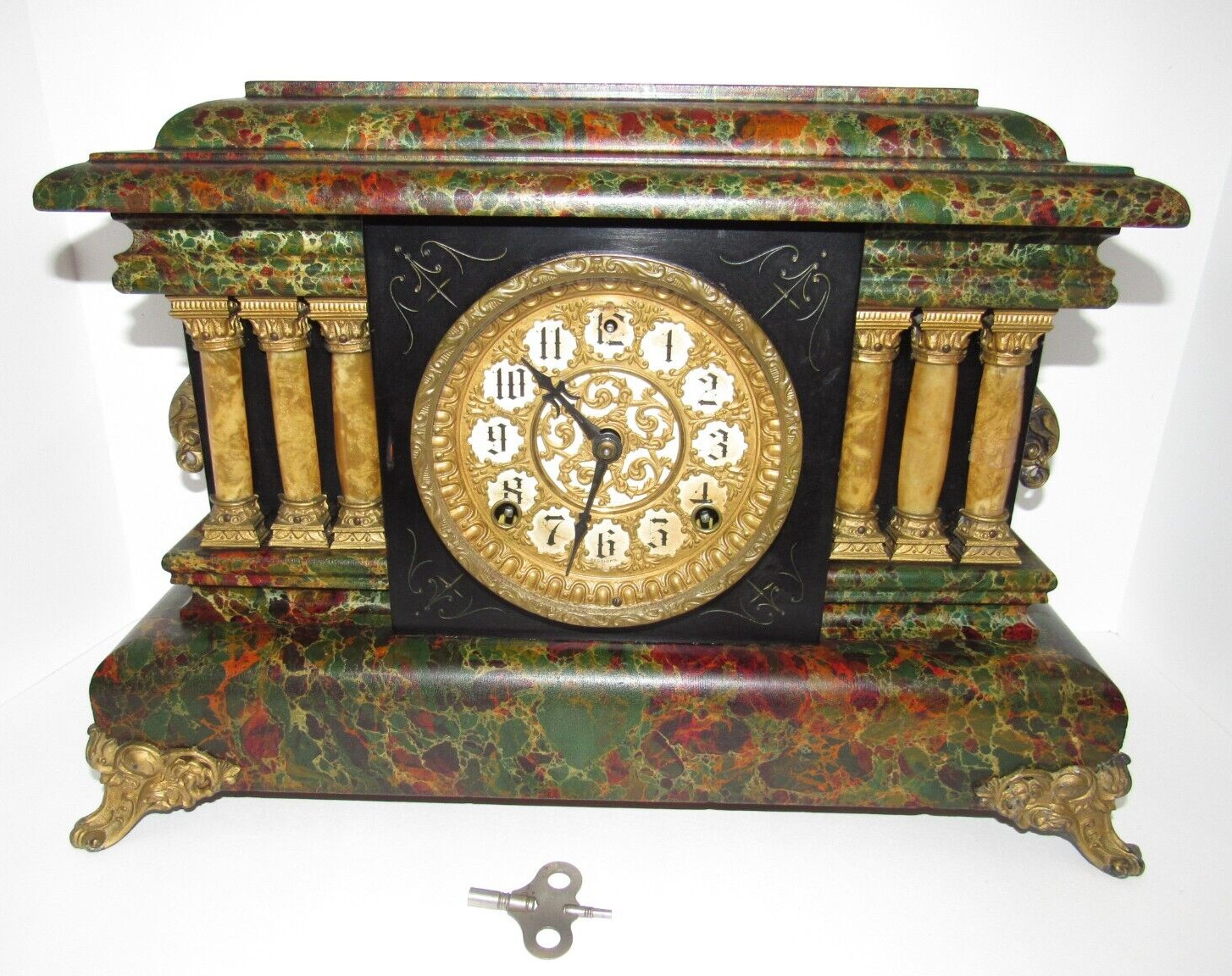 Antique Sessions Adamantine Mantel Clock 8-Day, Time/Bell and Gong Strike