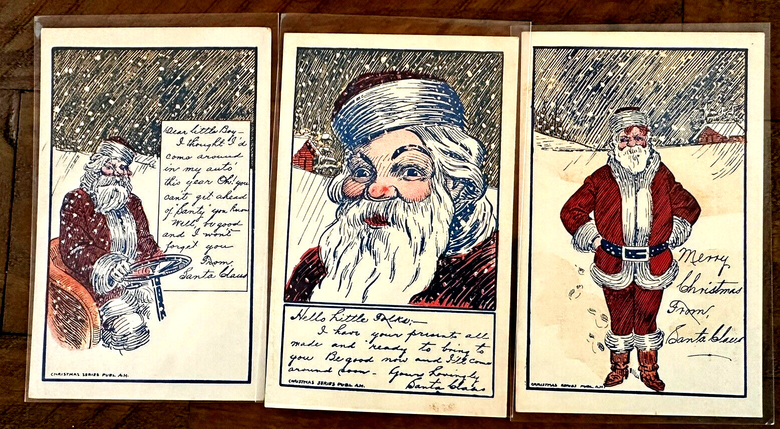Lot of 3 Santa Claus in Snow ~Messages to Children~1910 Christmas Postcards~h989