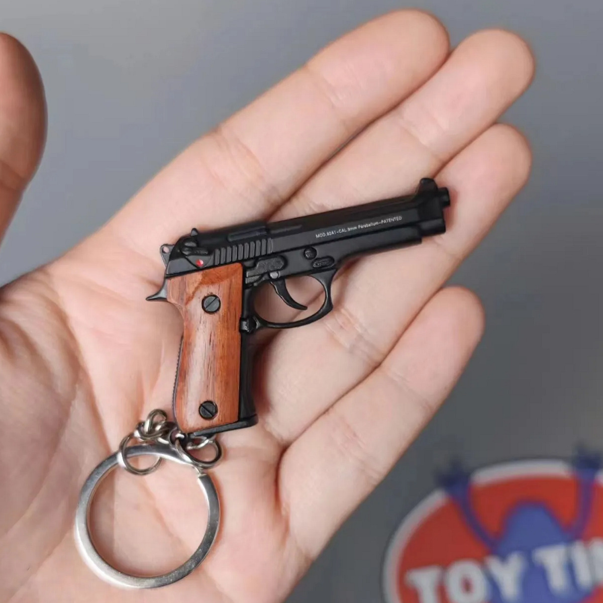 Metal Gun Keychain,Mini 1:4 Scale Beretta 92f Keychain Pistol Keychain for Him