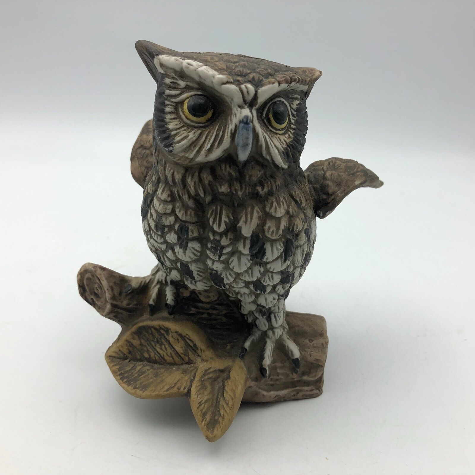 Wise Old Horned Owl On Log Figurine 5\