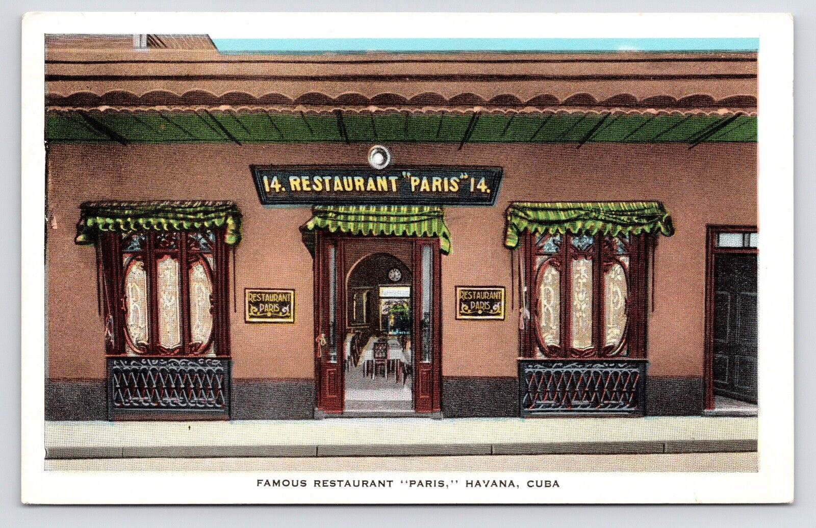 c1920s~Restaurant Paris~Havana Cuba~O Reilly Street~Downtown~Vintage Postcard