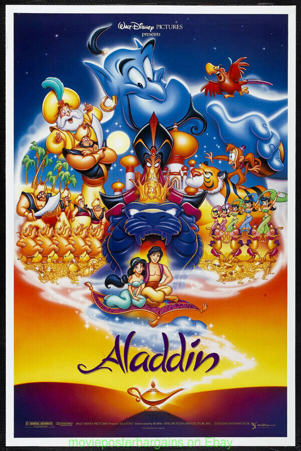 ALADDIN MOVIE POSTER Original DS 27x41 One Sheet DISNEY Animation 1992