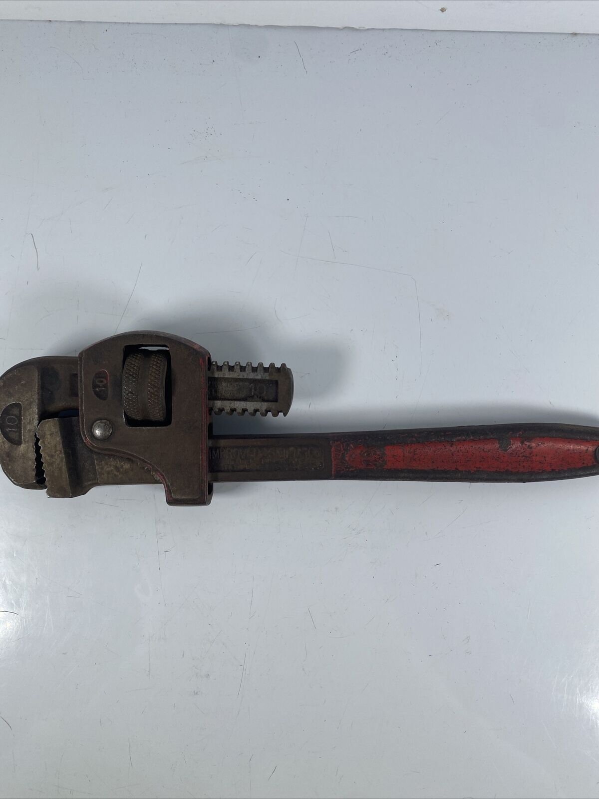 Improved Stillson Vintage Red Pipe Wrench Monkey Wrench Red 10” Ridge Tool #10