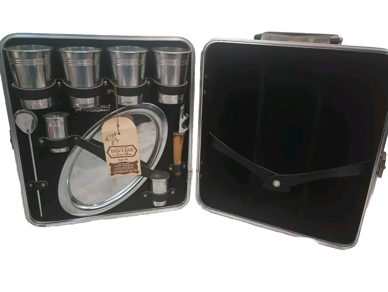 Vintage Black Trav-L-Bar Travel Bar Case Portable Set Liquor Cocktails w/Key 