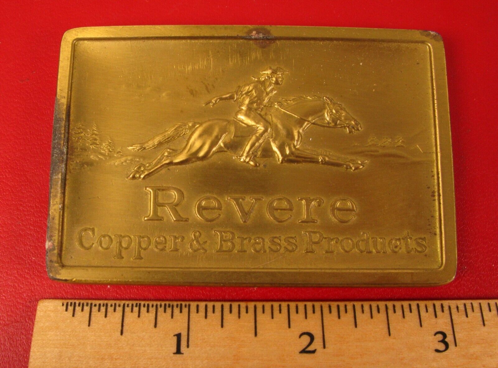 VINTAGE HEAVY BRASS PAPERWEIGHT REVERE COPPER AND BRASS PRODUCTS PAUL REVERE 