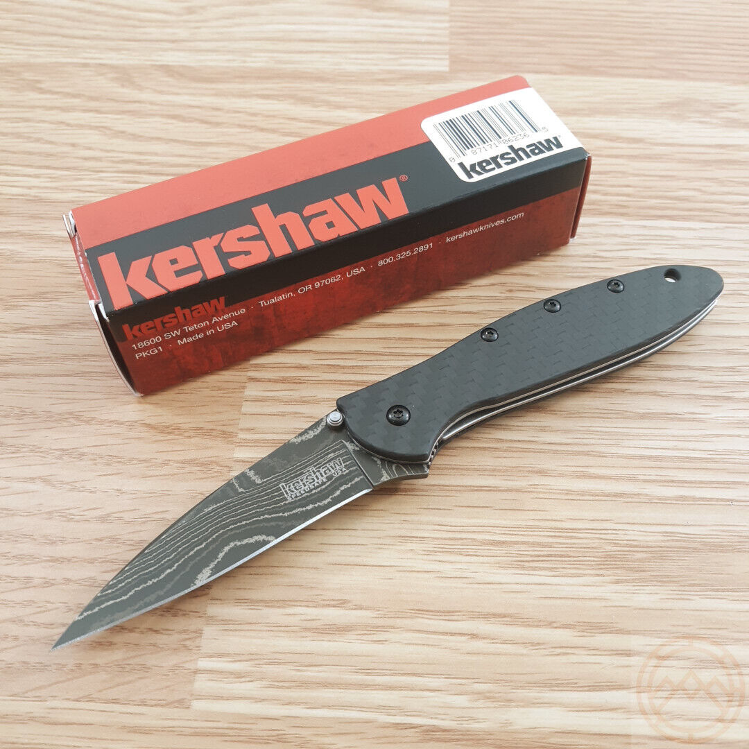 Kershaw Leek Assisted Folding Knife 3.0 Damascus Steel Blade Carbon Fiber Handle