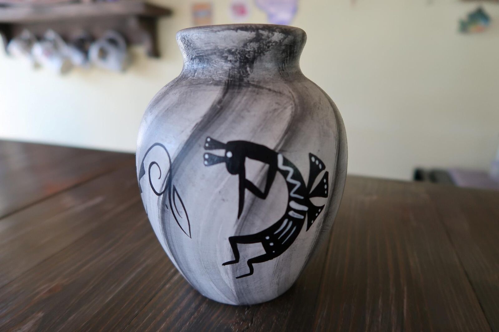 Native American Artist Signed Pottery Vase Hand Painted Kokopelli