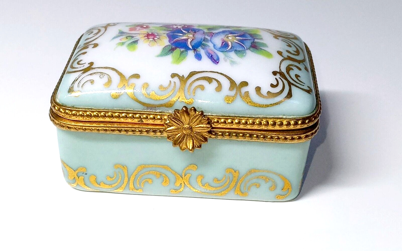 2 Beautiful Antique Limonge Porcelain Trinket boxes 22k Gilt