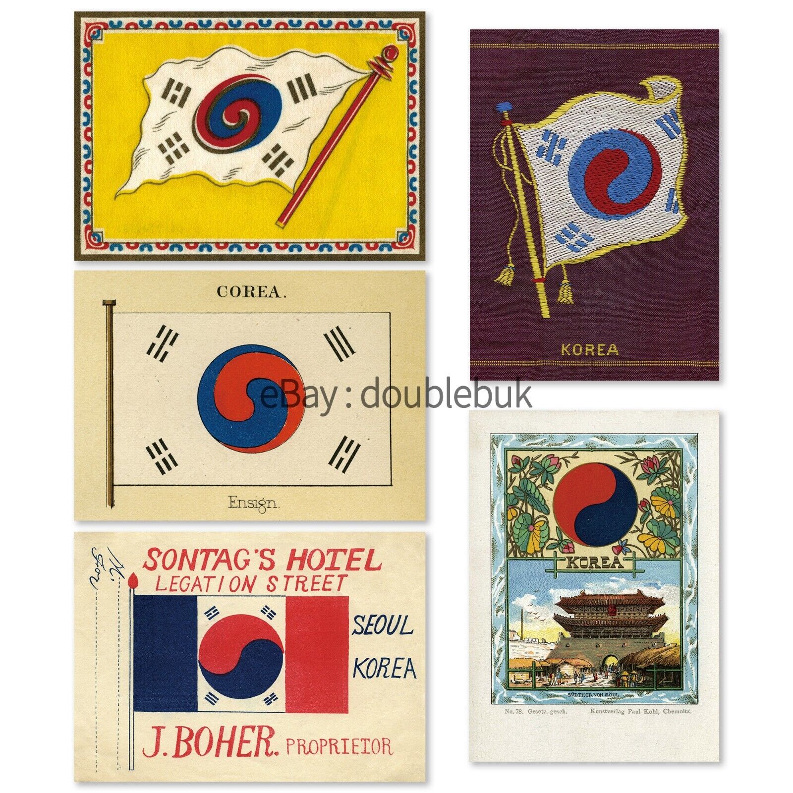Set of 5 Korea Postcards: Vtg Korean Flag, Ideal for Postcrossers & Collectors