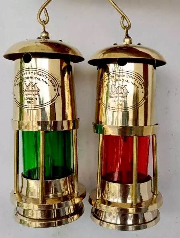 Set Of 2 Brass Minor Lamp Vintage Nautical Ship Boat Light Lantern Décor