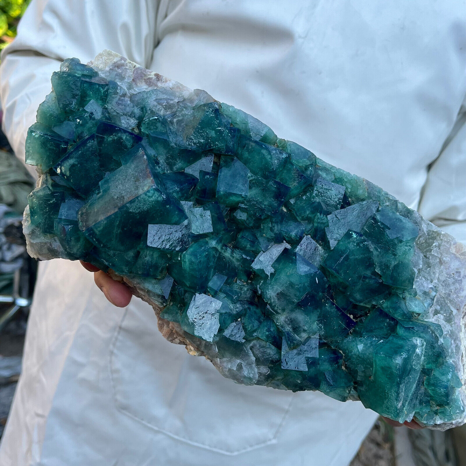 9.7lb Large NATURAL Green Cube FLUORITE Quartz Crystal Cluster Mineral Specimen