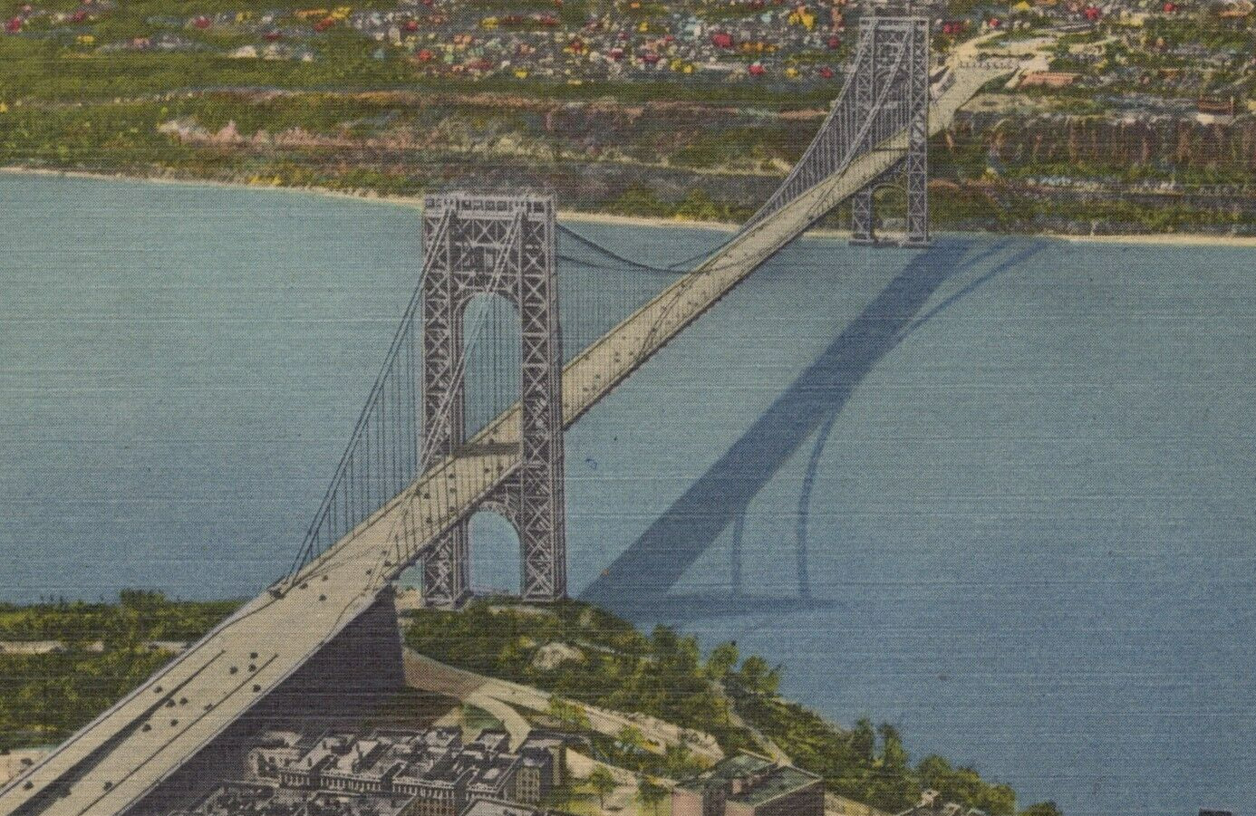 George Washington Bridge over the Hudson River New York Linen Vintage Post Card