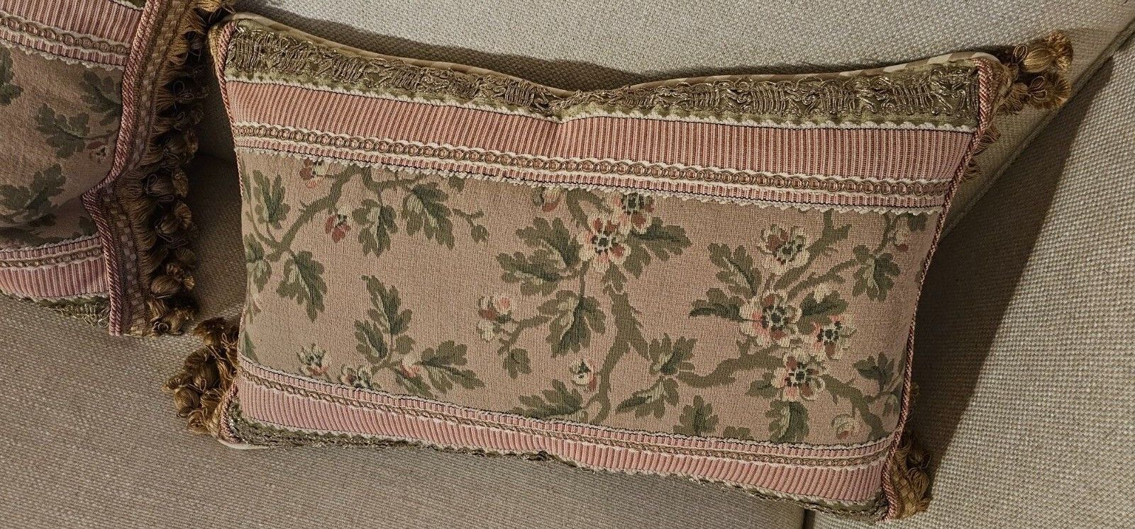 Antique Wool Tapestry Verdure Cherry Blossom pillow cover 15 X 23 Lumbar