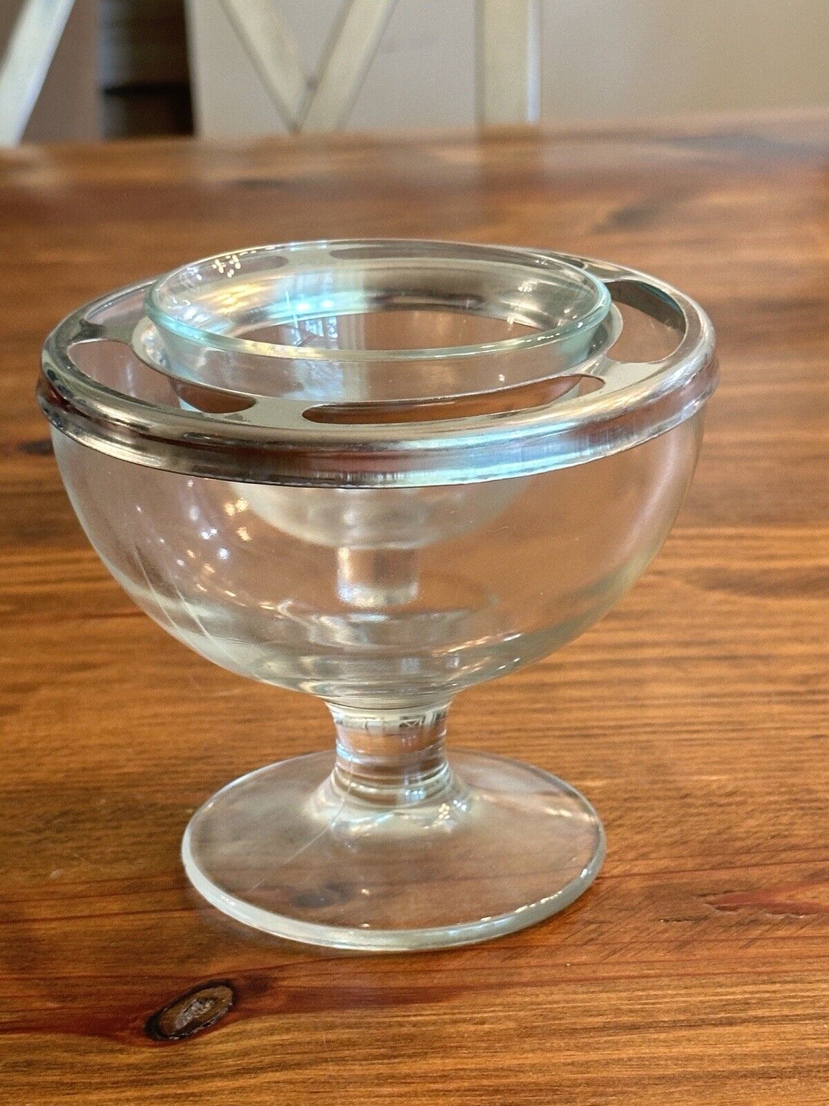 Vintage SHRIMP COCKTAIL BOWL Fancy Glass w/ Metal Ring