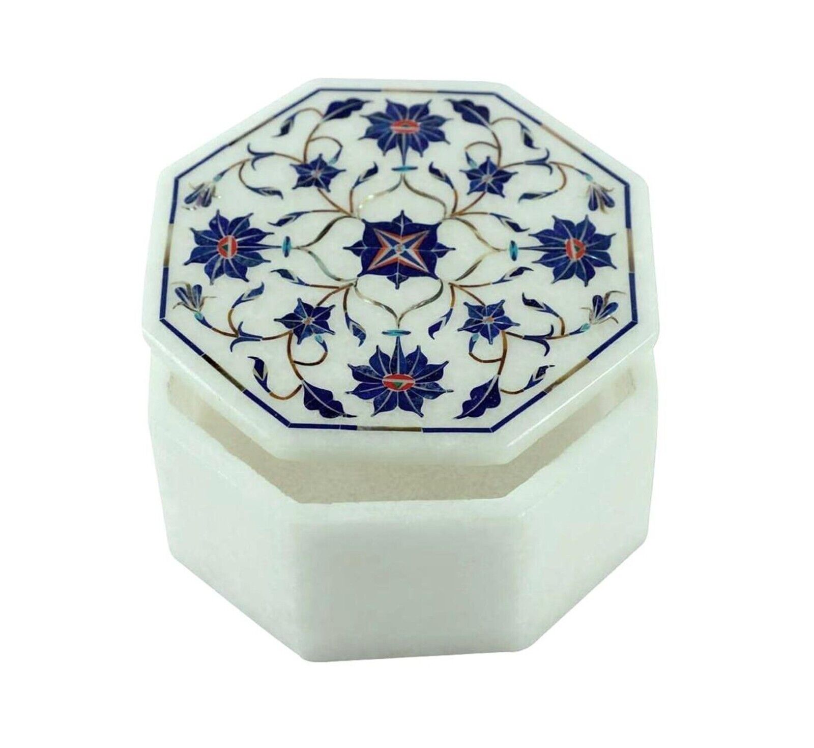 Marble Jewelry Box for Sister Lapis Lazuli Stone Inlay Work Corporate Gift Box