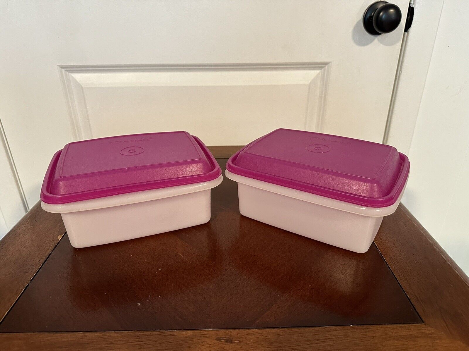 2 Tupperware Freeze N Save Ice Cream Keeper Sheer Container 1254 Lid 1255 Purple