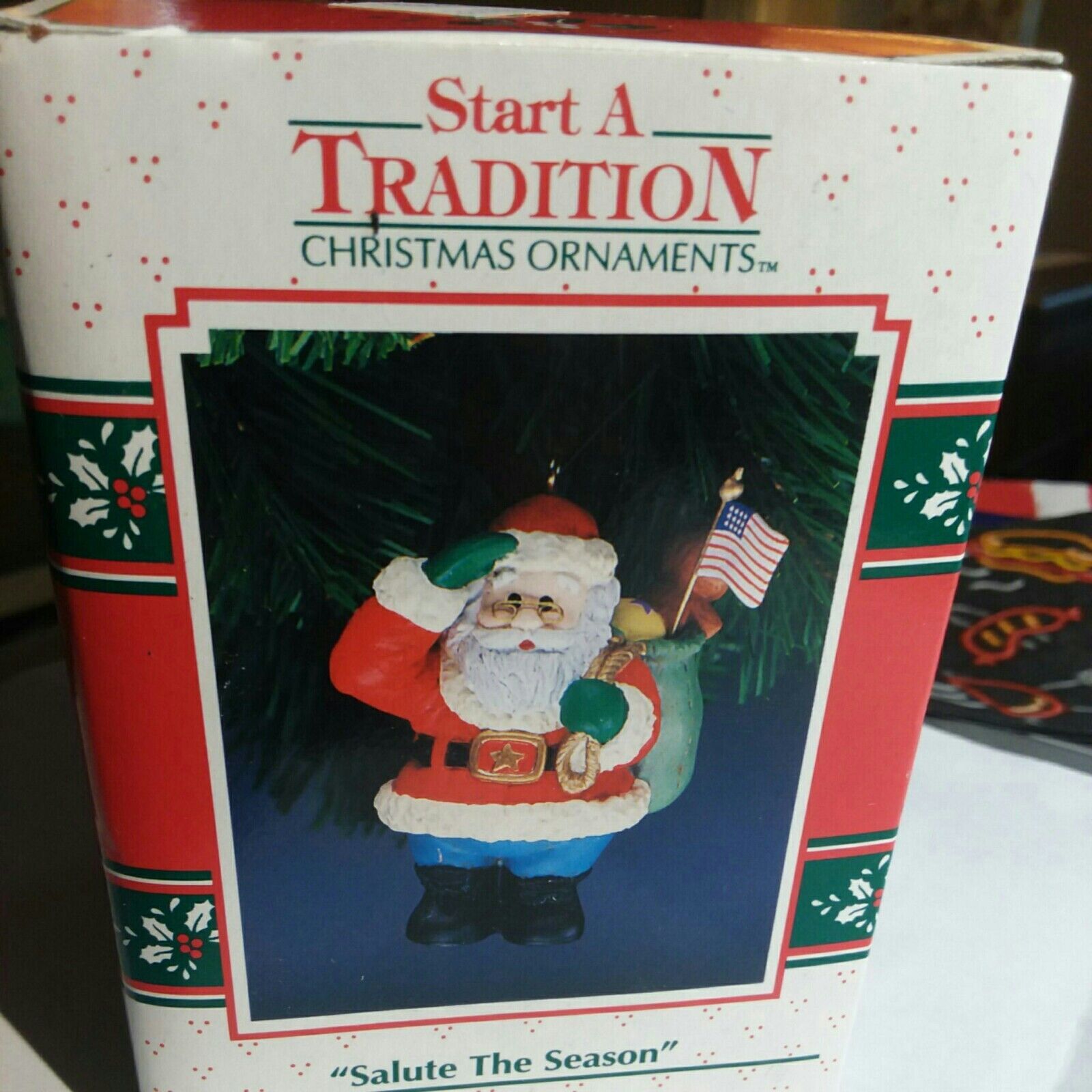 1992 Enesco Santa Salute the Season American Flag Patriotic Christmas Ornament