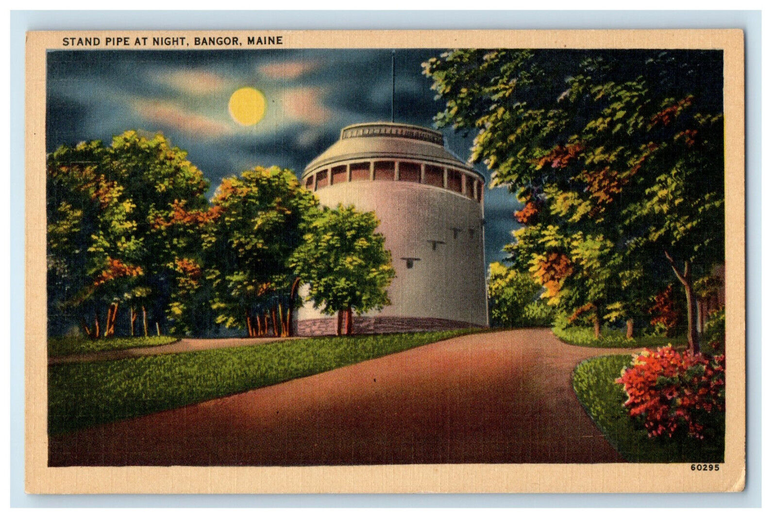 1942 Stand Pipe at Night Bangor ME Brewer ME Posted Vintage Postcard