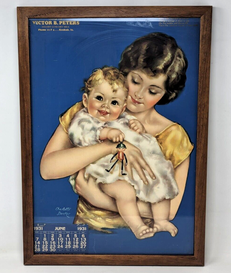 1931 Charlotte Becker Victor Peters Milk Baby Mom Calendar Framed Promo Ad F24