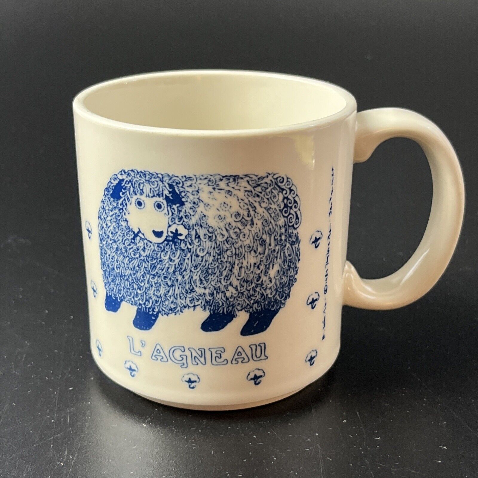 Vintage Taylor & Ng Le Agneau Blue White Lamb Sheep Mug 1984 San Francisco Japan